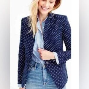 J. Crew Regent Linen Blazer NWOT Navy Polka Dot Blazer preppy work nautical SZ 6